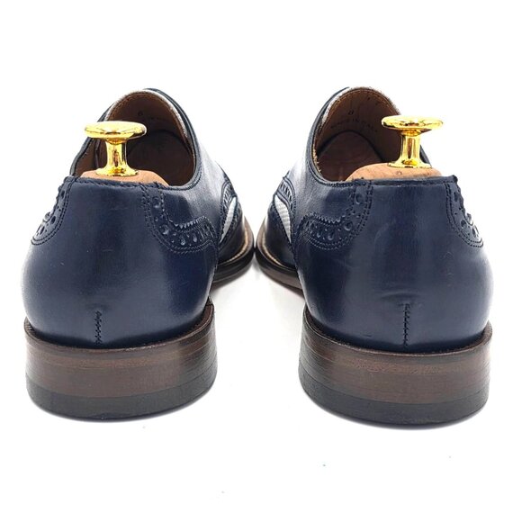 Paul Fredrick Navy Blue White Leather Wingtip Derby Oxfords Mens 8 Dress Shoes - Picture 5 of 10